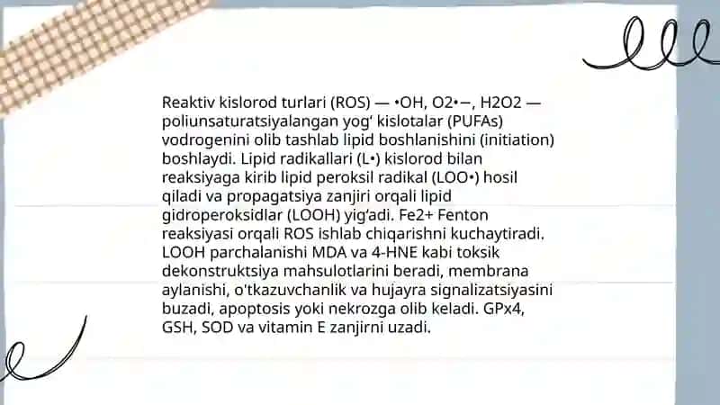 Lipidlarning peroksidlanishi va hujayra shikastlanishi patogenezidagi ahamiyati 4