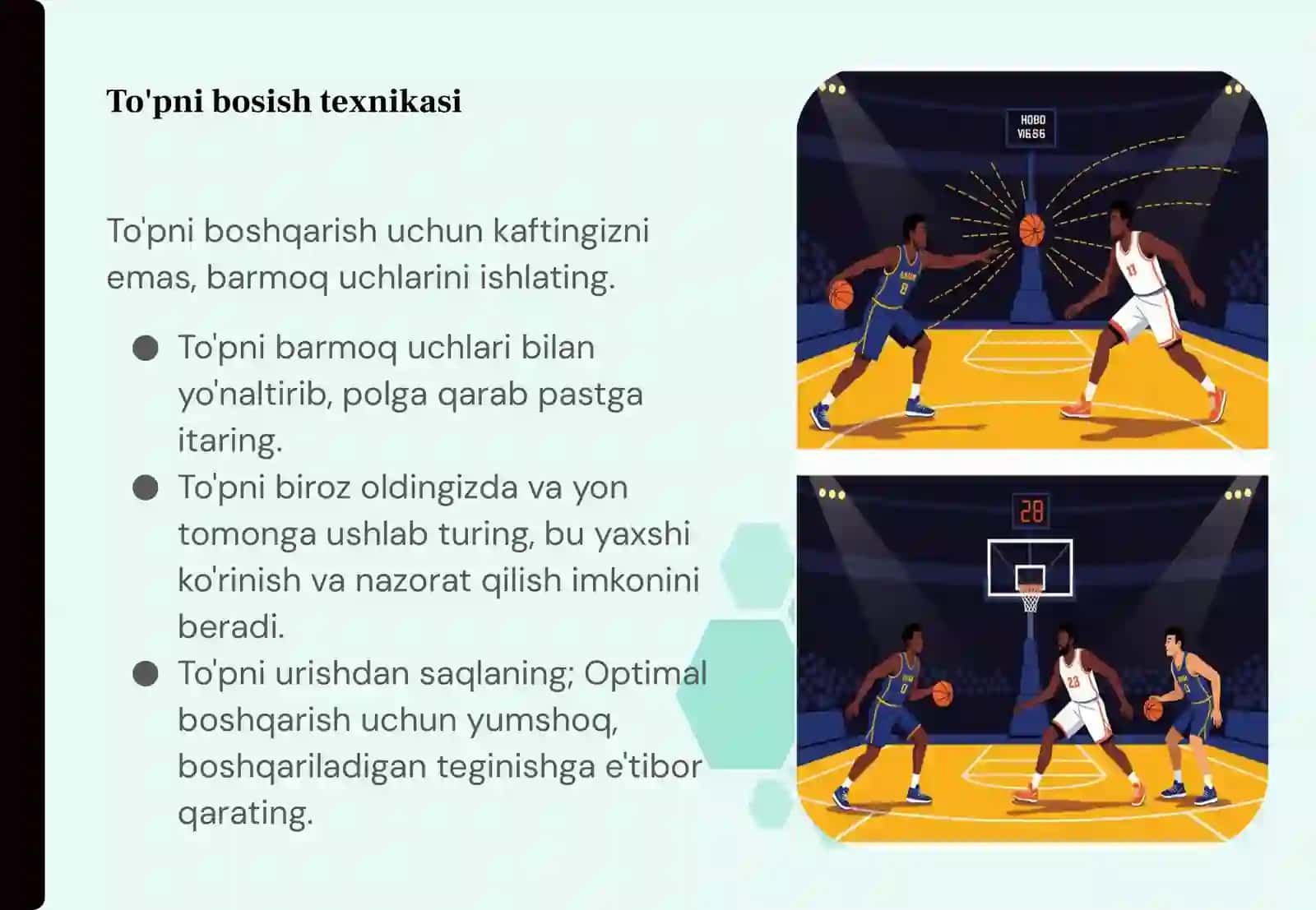 Basketbol o'yinida to'pni boshqarish texnikasini o'rganish 4