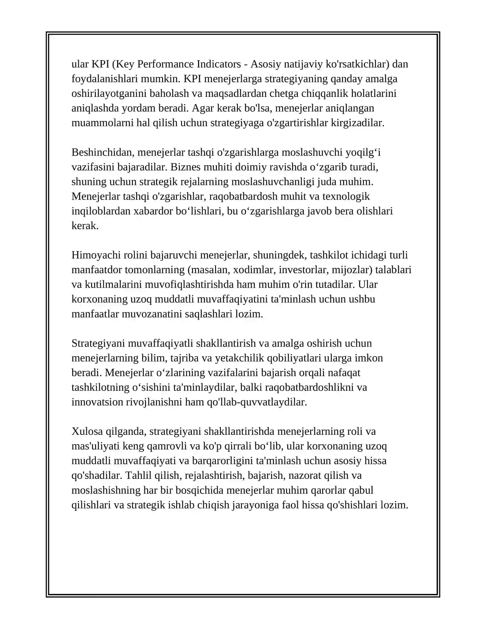 STRATEGIYANI YARATISHDA VA QAYTA ISHLASH JARAYONIDA MENEJERNING VAZIFALARI 4