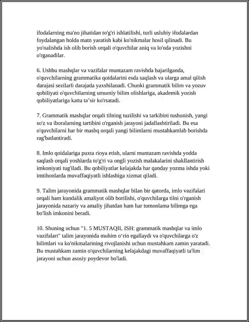5 MUSTAQIL ISH: grammatik mashqlar va imlo vazifalari 4
