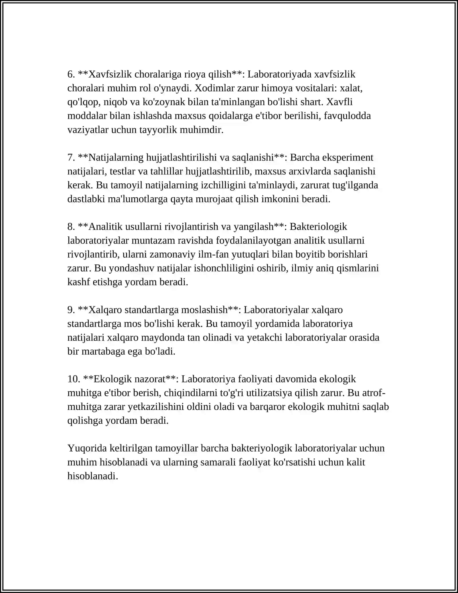 MUSTAQIL ISH Mavzu: BAKTERIYALOGIK,VIRUSOLOGIK VA SEROLOGIK LABORATORIYALARNI TASHKIL QILISH PRINSIPLARI 4