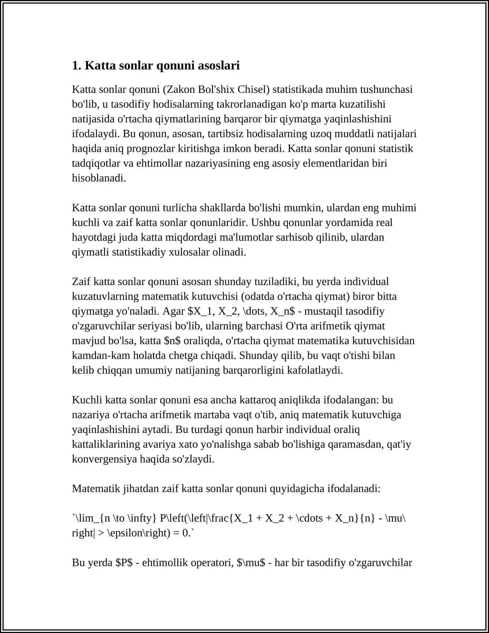 KATTA SONLAR QONUNINING QO'LANILISHI. KUCHAYTIRILGAM KATTA SONLAR QONUNI 4