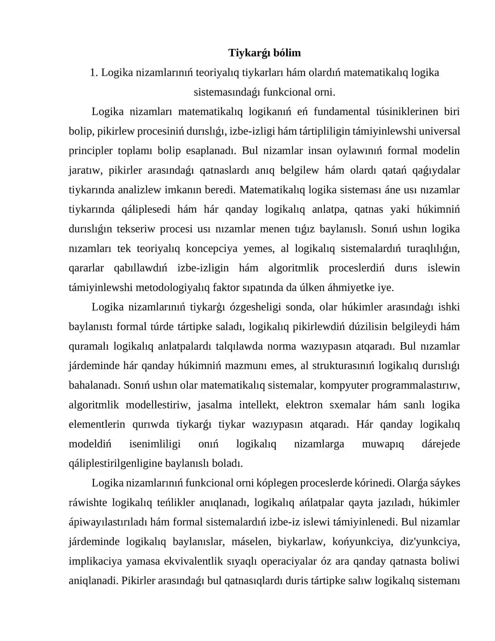 Logika nizamları, logikalıq funkciyalardıń haqıyqatlıq kesteleri, logikalıq anlatpalardı ápiwayılastırıw, eki, úsh ózgeriwshi funkciyalar 4