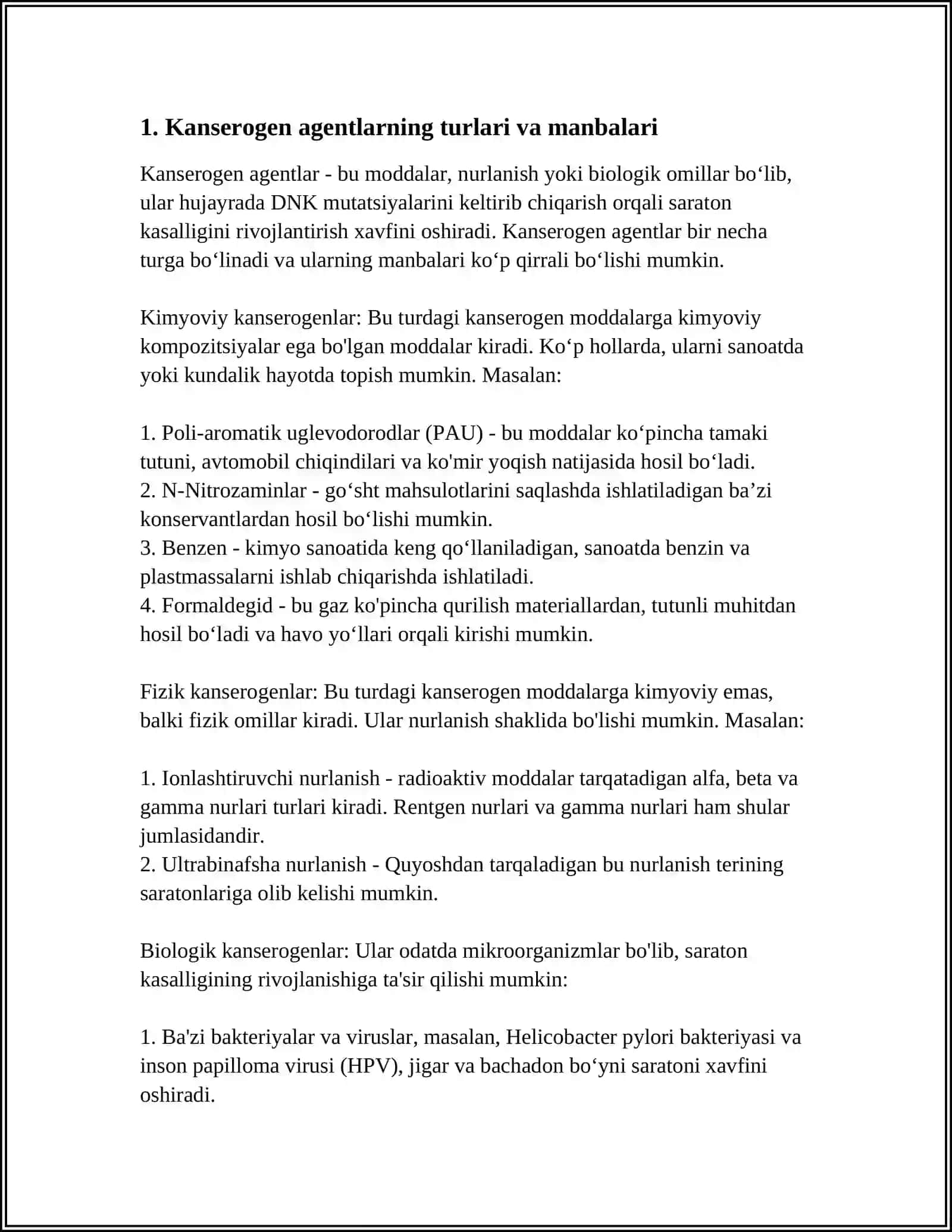 Kanserogen agentlar va ularing hujayralar bilan o'zaro tasiri. O'sma immuniteti 4