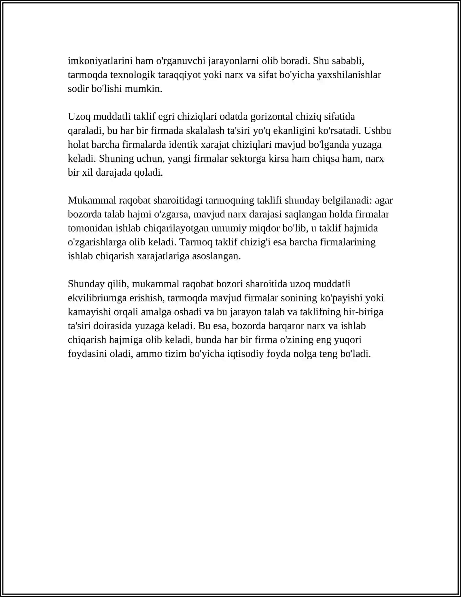 RAQOBATLASHUVCHI FIRMA VA TARMOQNING UZOQ MUDDATLI ORALIQDAGI MUVOZANATINI VA TARMOQNING TAKLIFI 4