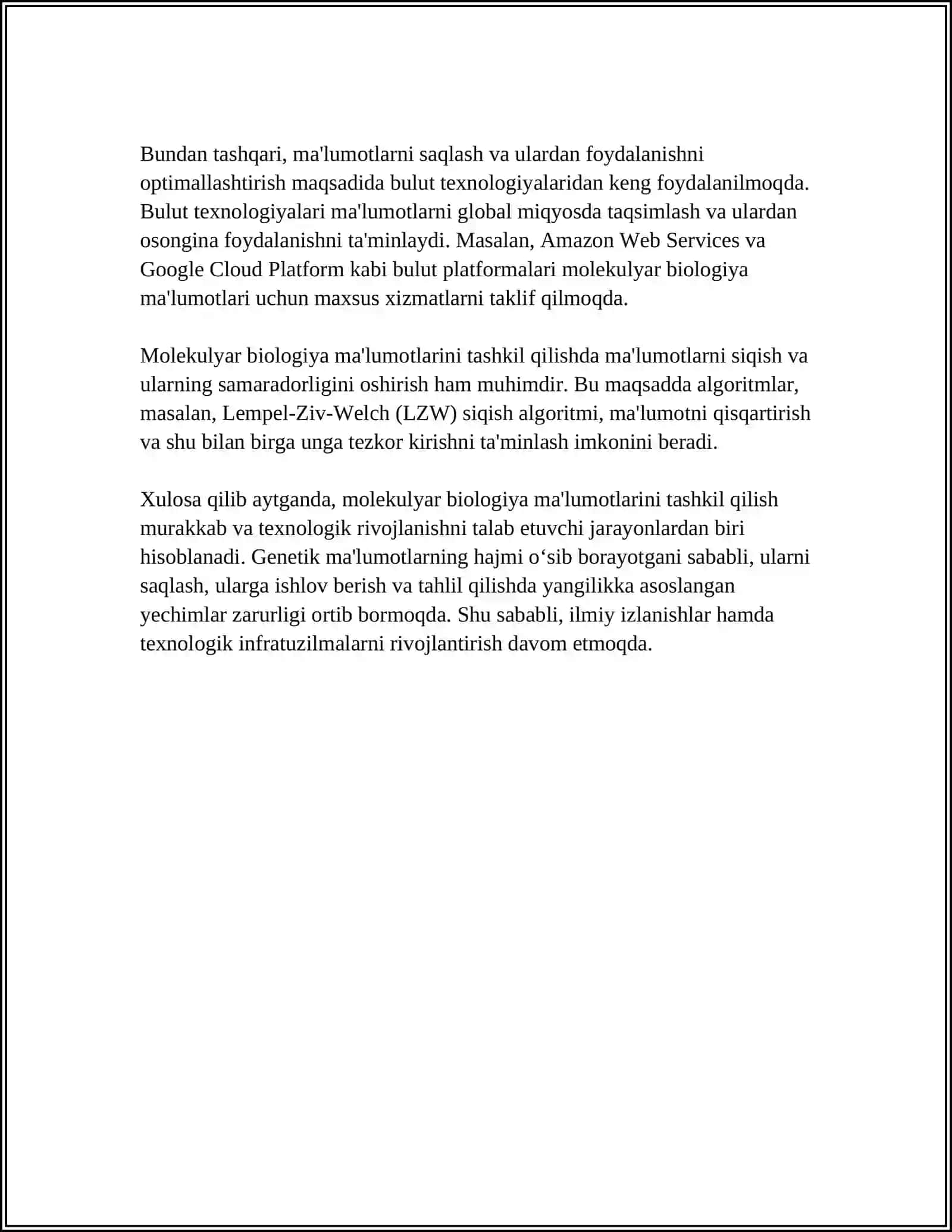 TIBBIY-BIOLOGIK MASALANI YECHISH MISOLIDA MA'LUMOTLARNI TASHKIL QILISH VA KIRITISH 4
