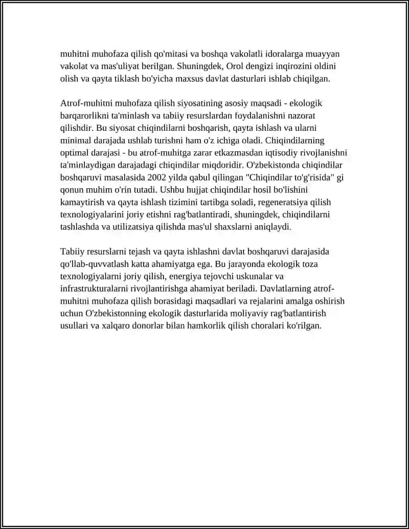 ATROF-MUHITNI MUHOFAZA QILISH SIYOSATI VA CHIQINDILARNING OPTIMAL DARAJASINI 4