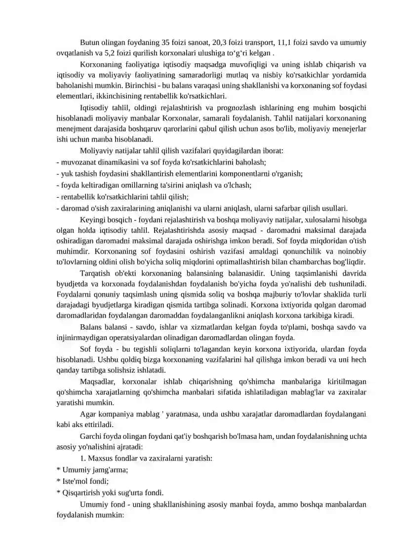 Korxona foydasining taqsimlanishi va ishlatilishi 4