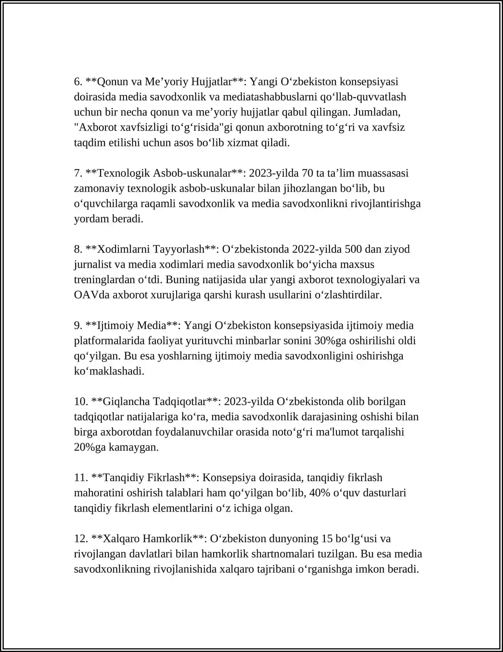 Yangi O'zbekiston Media Savodxonlik va Axborot Madaniyati O'qitilishi 4