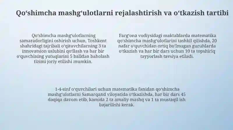 Boshlang'ich sinflarda matematikadan sinfdan tashqari ishning tashkil qilish turlari va tartiblari 4