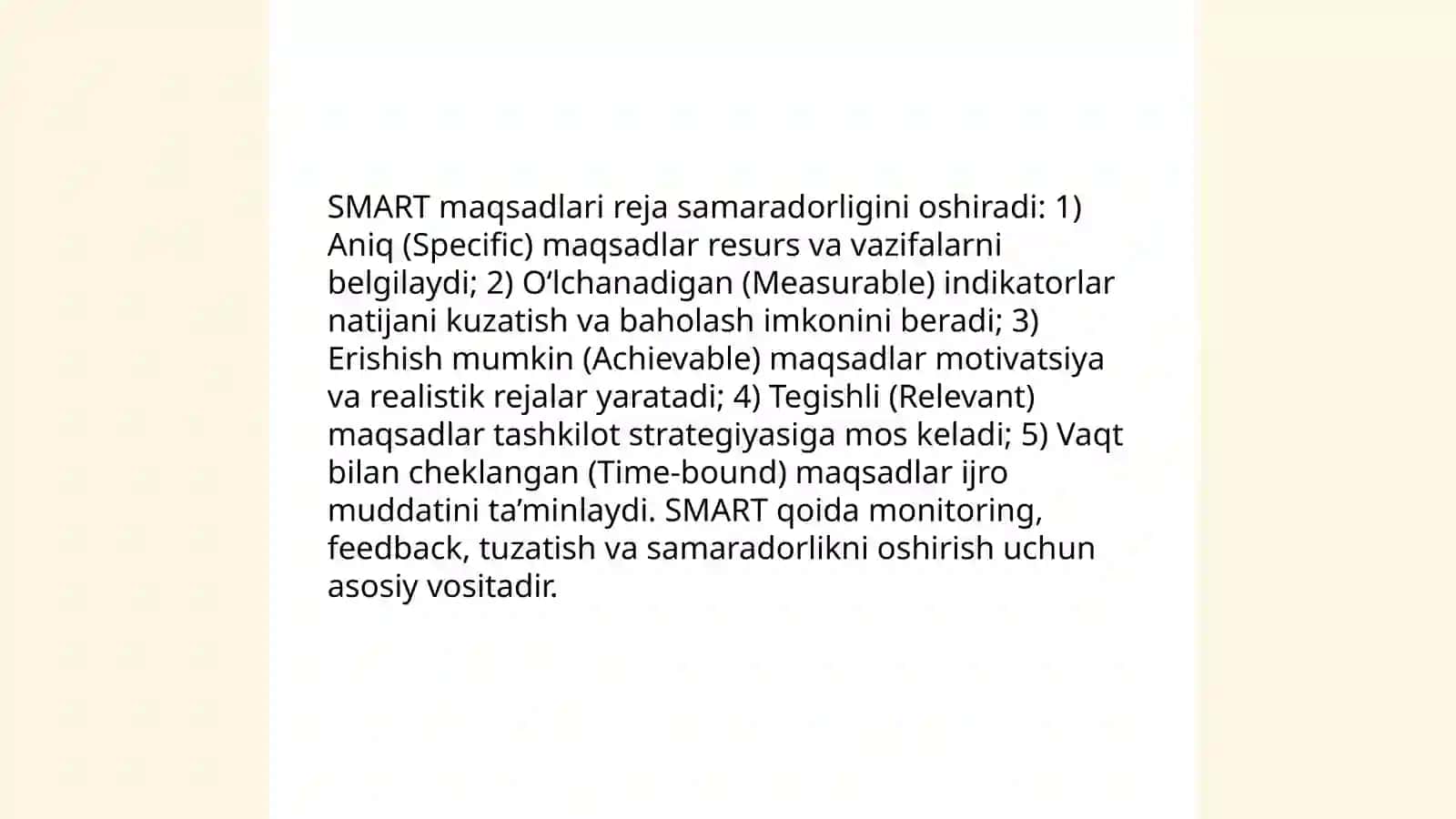 Rejalarning samaradorligi 4