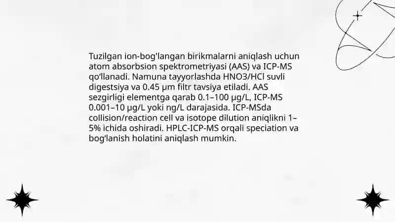 Tuproq suvning ifloslanishida ion boğlanishda birikmalarni aniqlab ulardan foydalanish 4