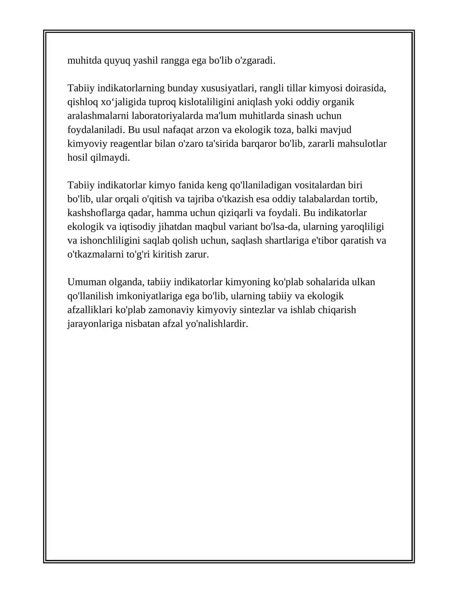 RANGLI TILLARDA KIMYO TABIIY INDEKATORLAR YORDAMIDA KISLOTA VA ASOSLARNI ANIQLASH 4