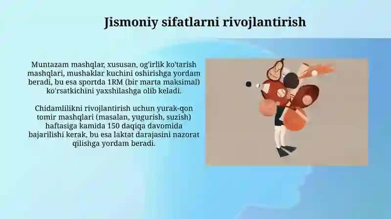 Jismoniy sifatlarni rivojlantirish o'yinlar va tanlangan sport turi bilan shugʻullanish qobiliyati 4