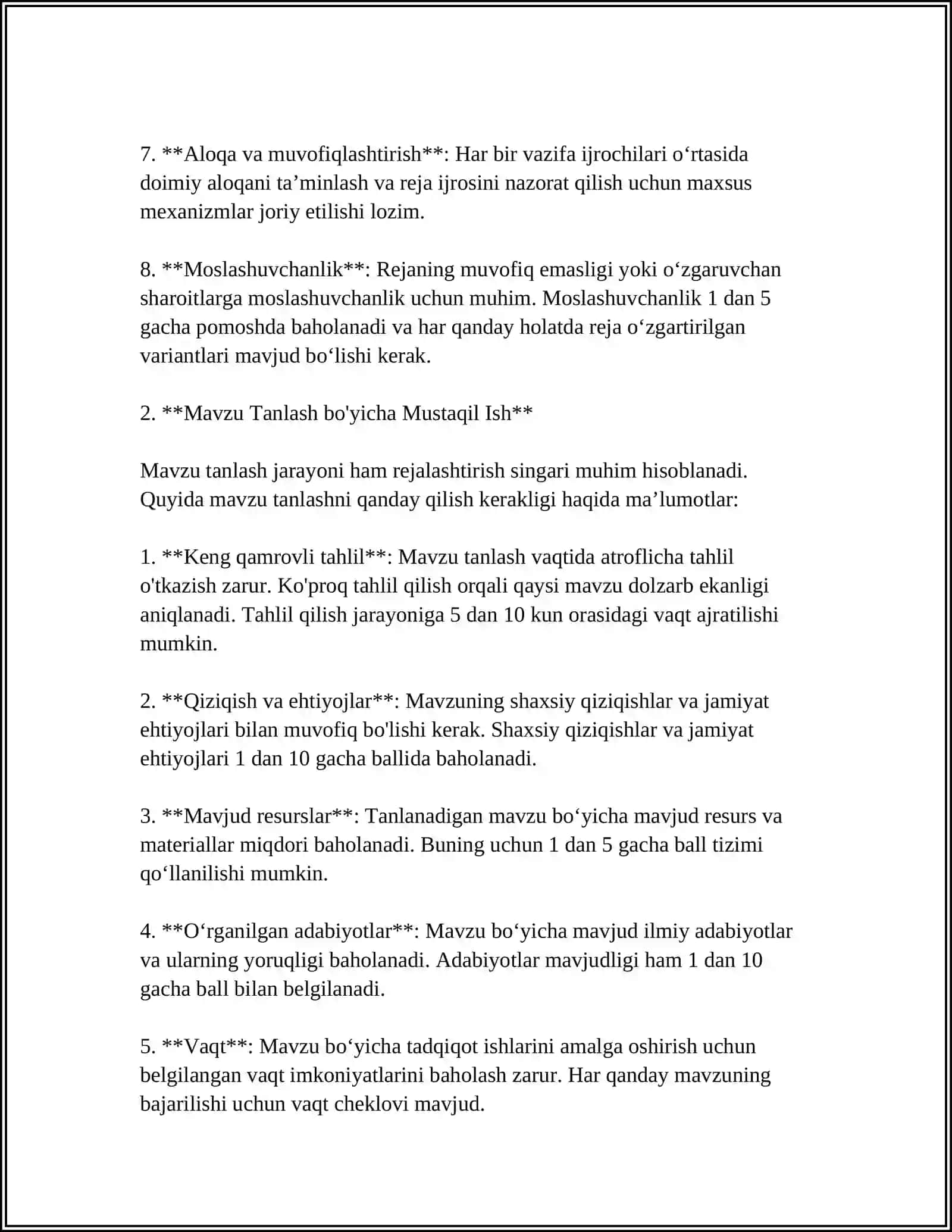 Reja Tuzish bo'yicha Mustaqil Ish 4