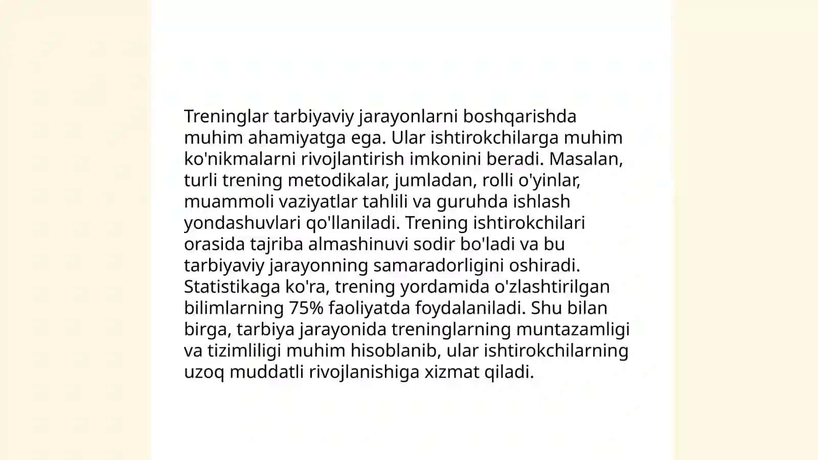 Tarbiyaviy ishlarnitashkil etishda tarbiyaviy treninglaridan foydalanish 4