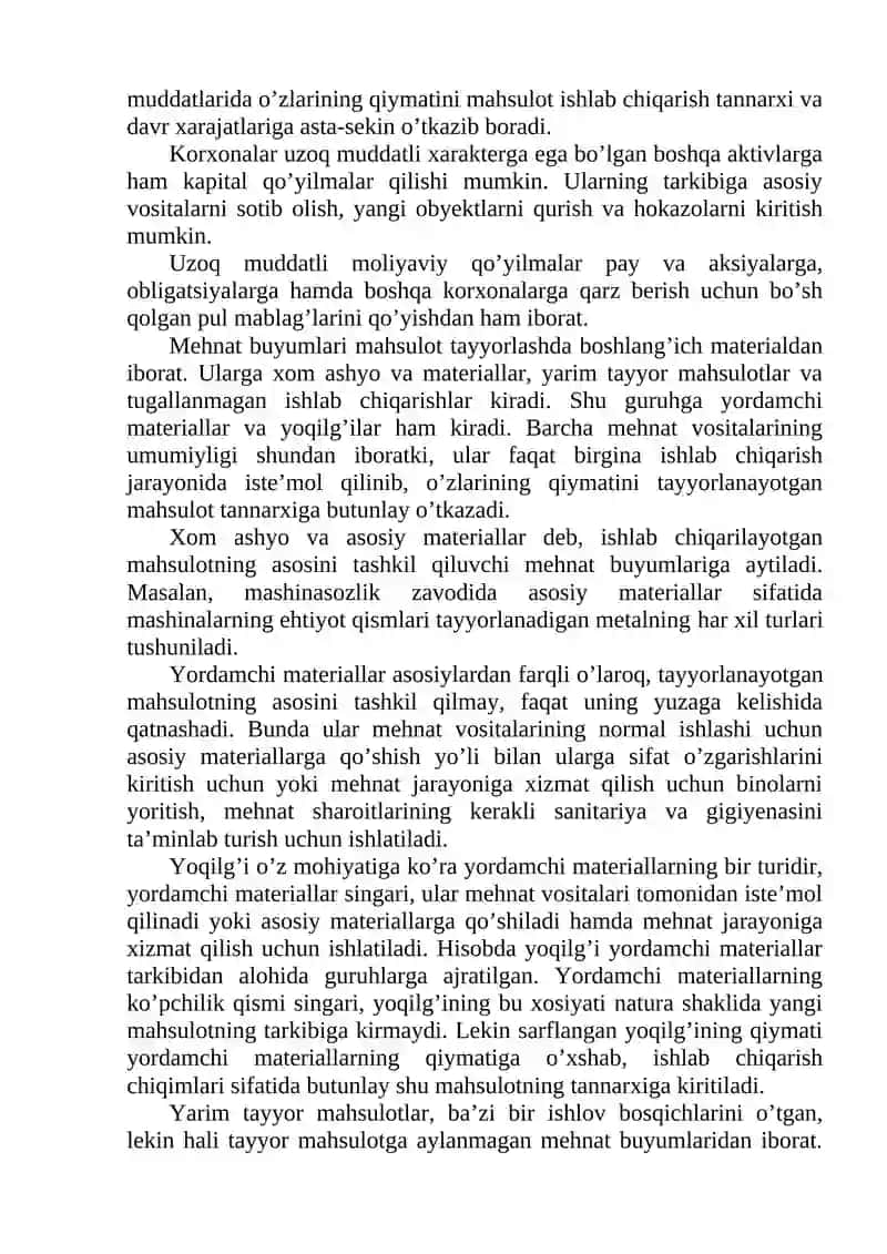 Mablag’larning tarkibi va ishlab chiqarish jarayonidagi funksional roli bo’yicha turkumlanishi 4