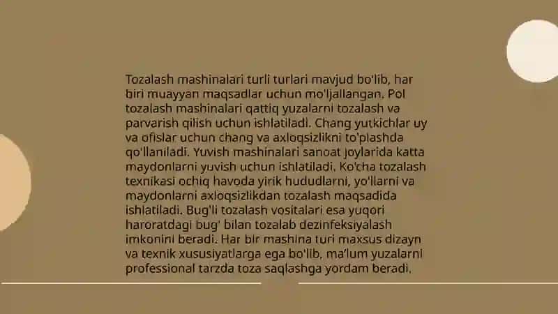 Dastlabki tozalash mashinalarning qiyosiy tahlili ta'minlash 4