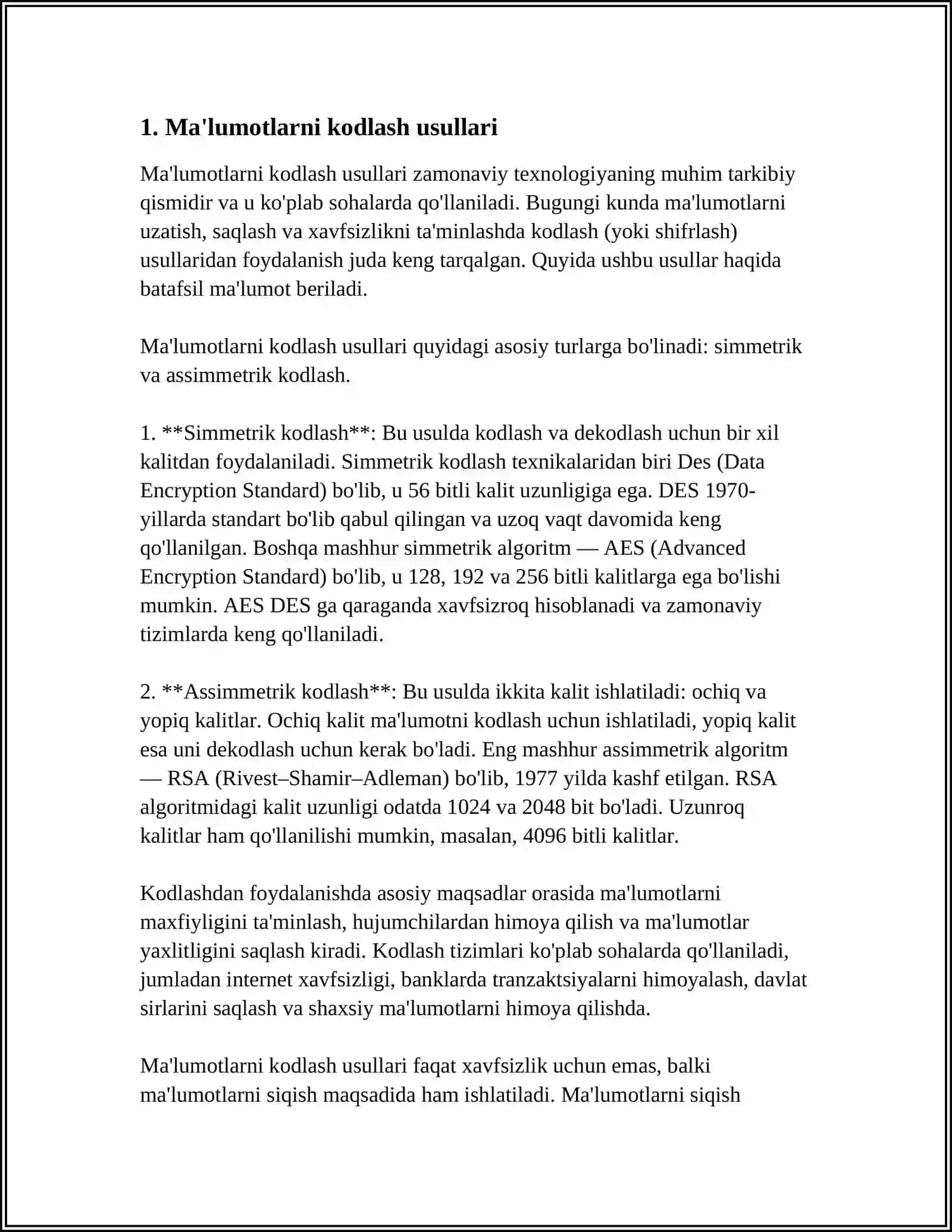 MA'LUMOTLARNI KODLASHTIRISH. SANOQ SISTEMALARI BILAN ISHLASH. ZAMONAVIY TEXNIK VA DASTURIY VOSITALAR BILAN TANISHTIRISH 4