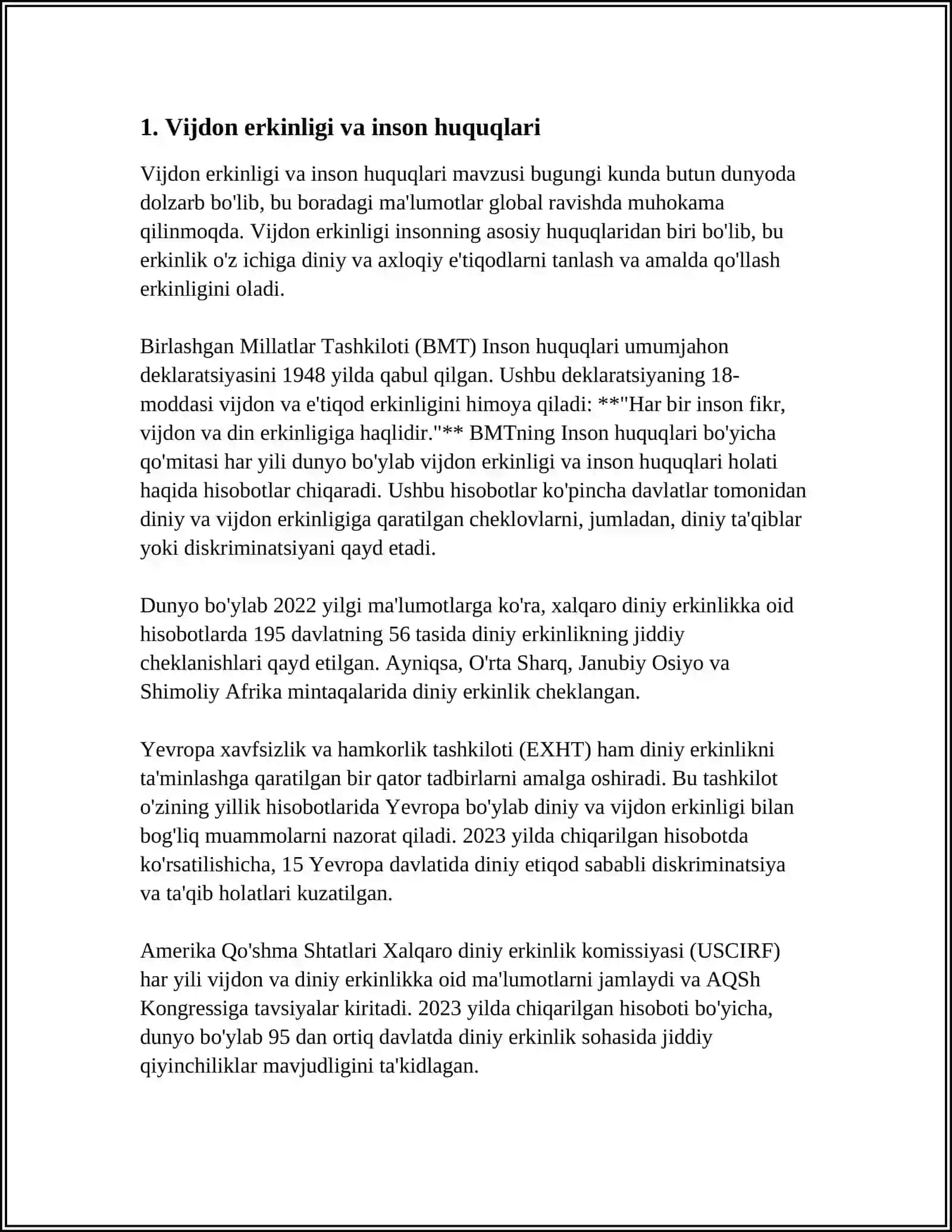VIJDON VA EʼTIQOD ERKINLIGI TASNIFI 4