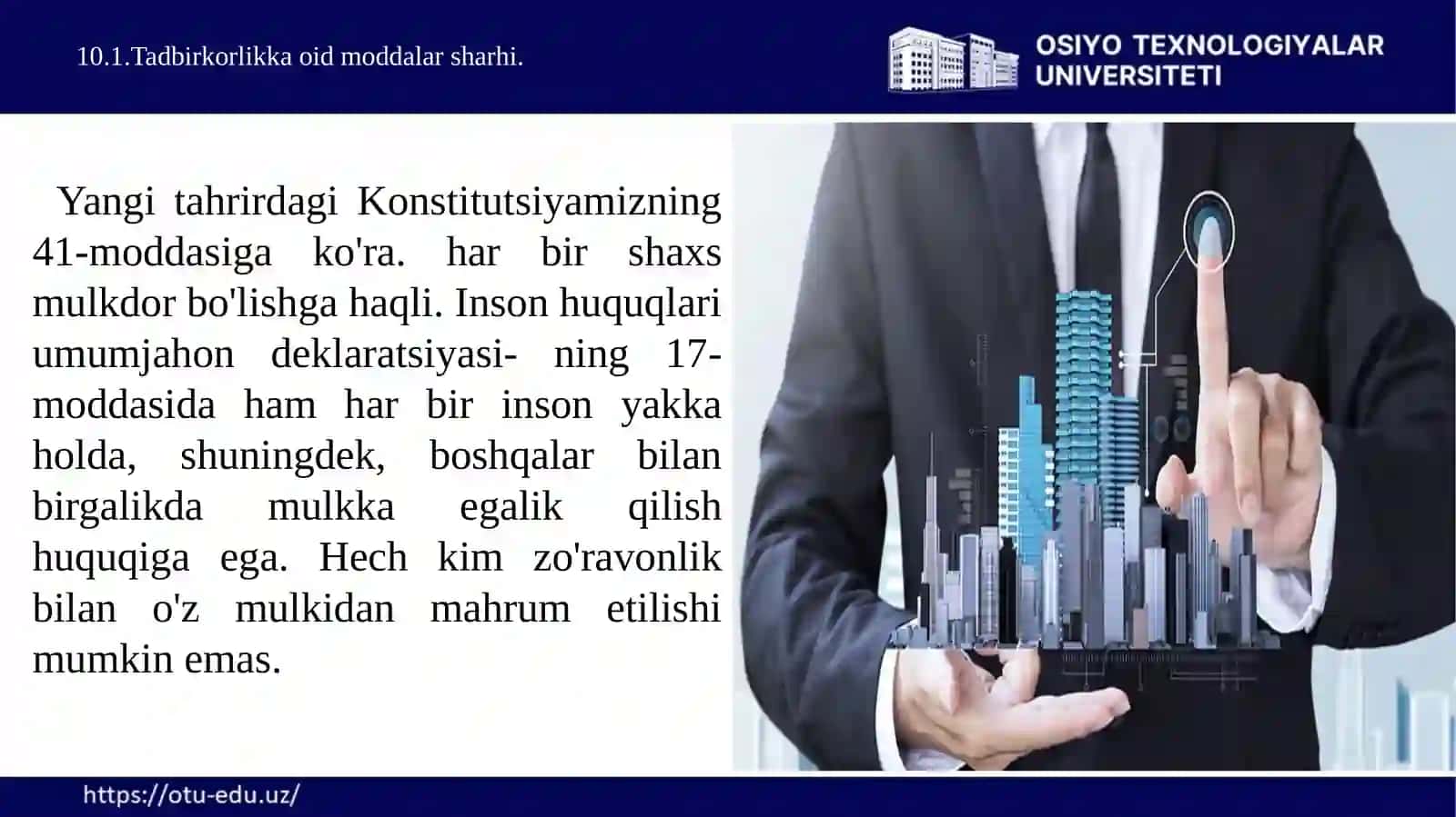 10-mavzu. KONSTITUTSIYADA TADBIRKORLARGA BERILGAN KAFOLATLAR 4