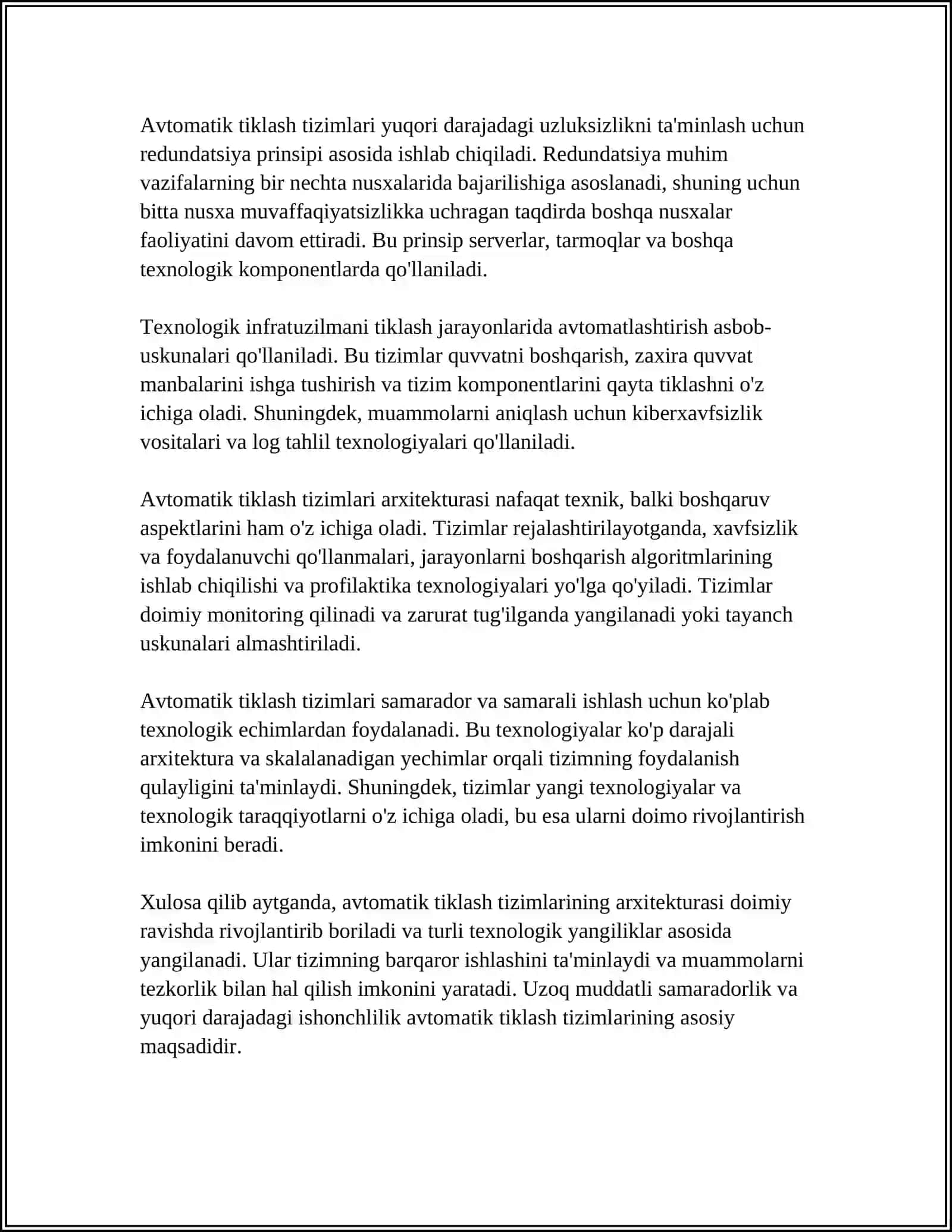 TIZIM ISHDAN CHIQQANIDA AVTOMATIK TIKLASH MEXANIZMLARI 4