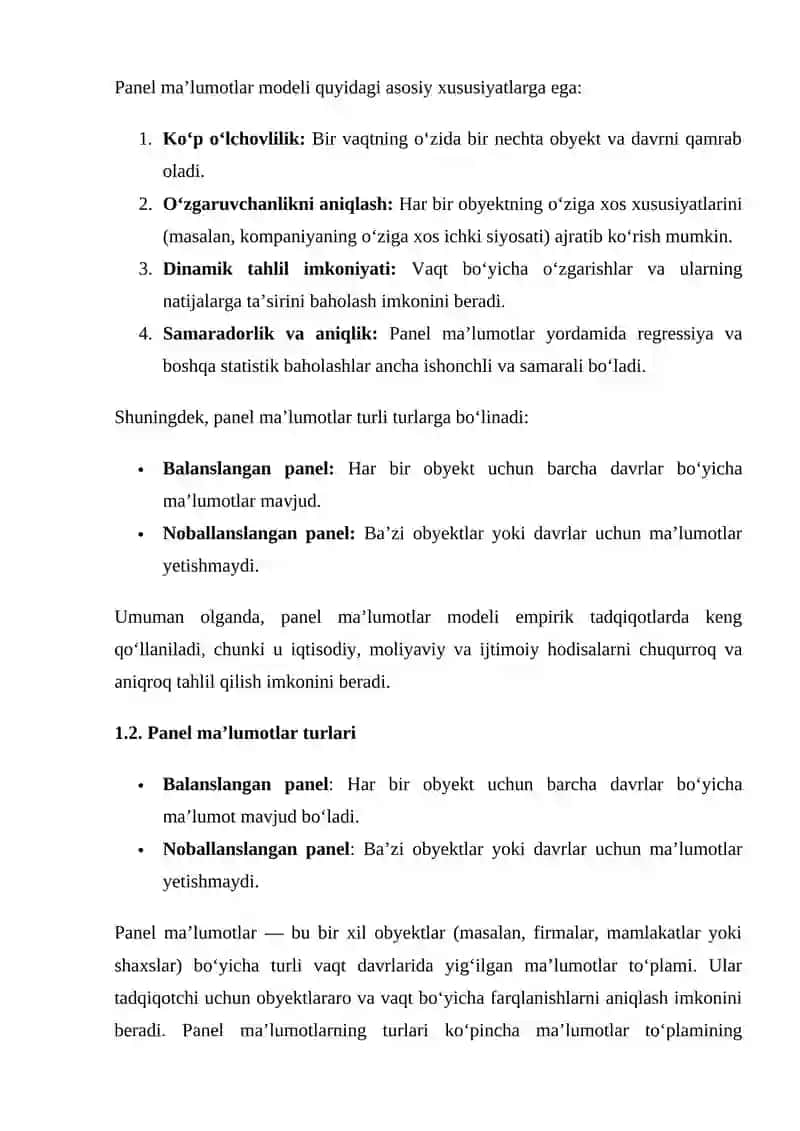Panel ma’lumotlar modellari va ularning afzalliklari 4