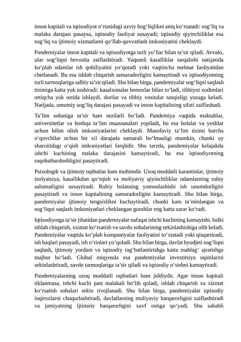 PANDEMIYALARINING INSON KAPITALI VA IQTISODIYOT GA TA'SIRI 4