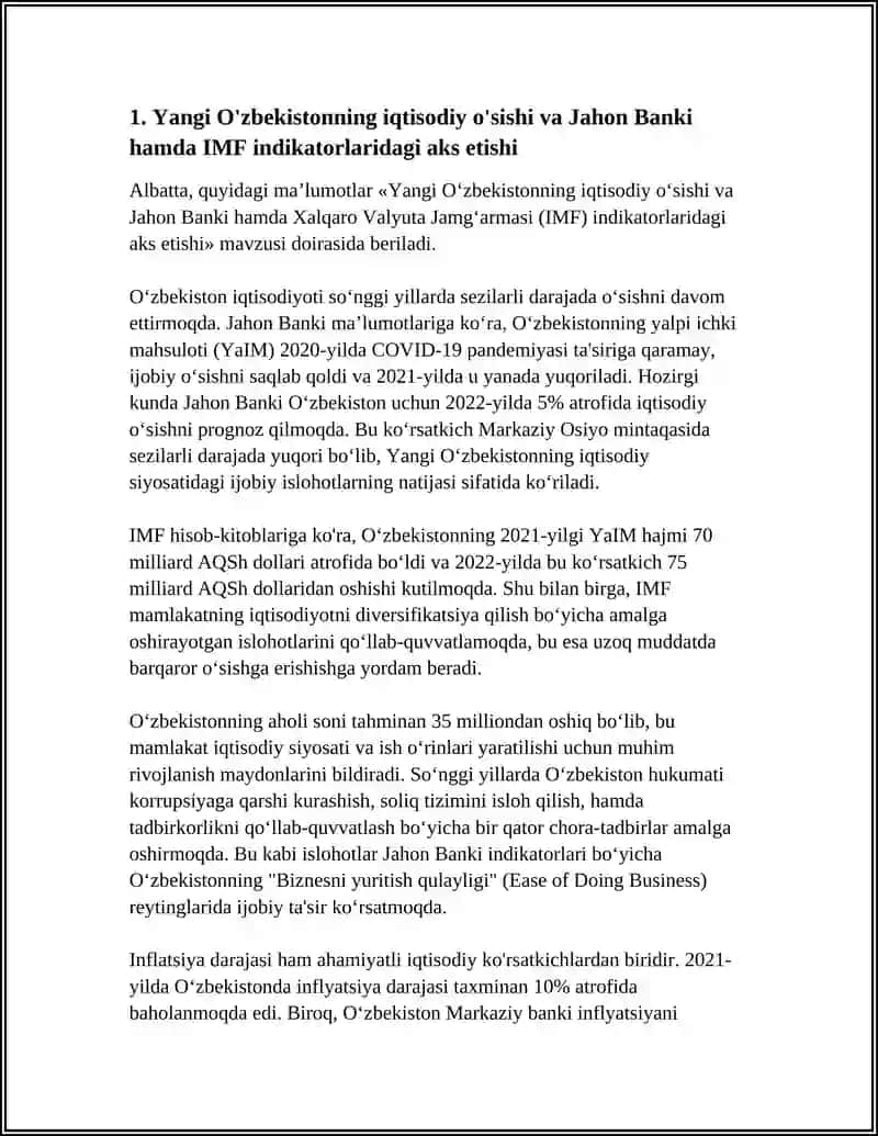 YANGI O'ZBEKISTON IJTIMOIY-SIYOSIY, IQTISODIY VA MADANIY HAYOTIDA RÕY BERAYOTGAN O'ZGARISHLARNING XALQARO REYTING VA INDEKSLARDA AKS ETISHI 4
