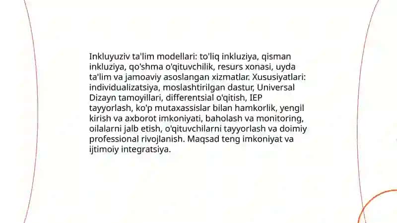 Inkluyuziv ta'lim modeli, tahlili va xususiyatlari 4