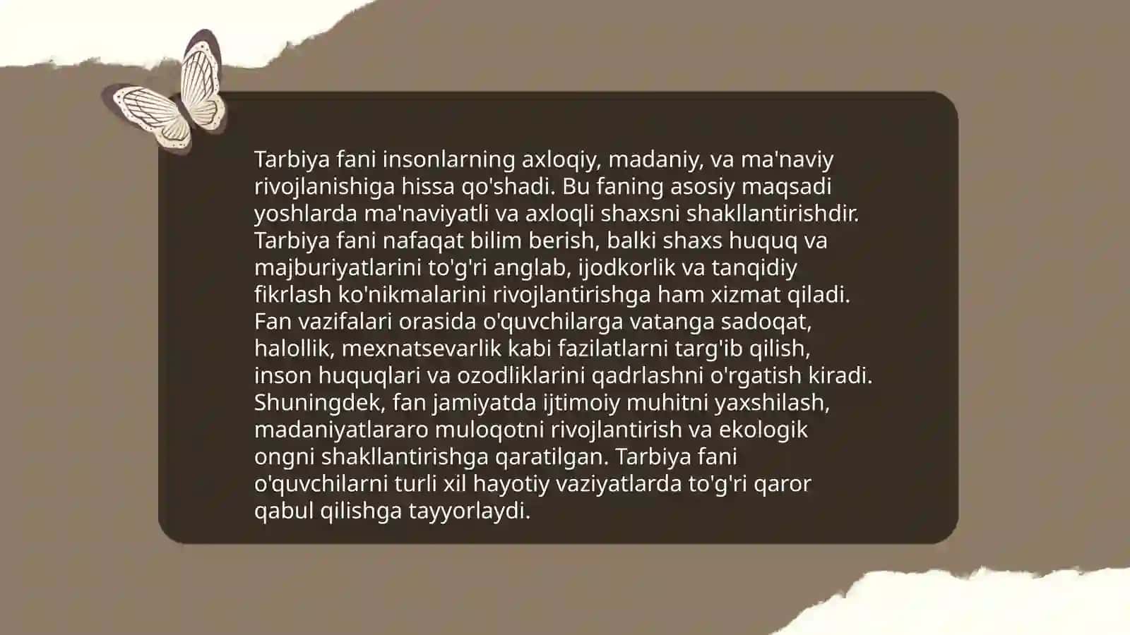 Tarbiya fanini o'qitish metodikasi fanining predmeti maqsad va vazifalari 4