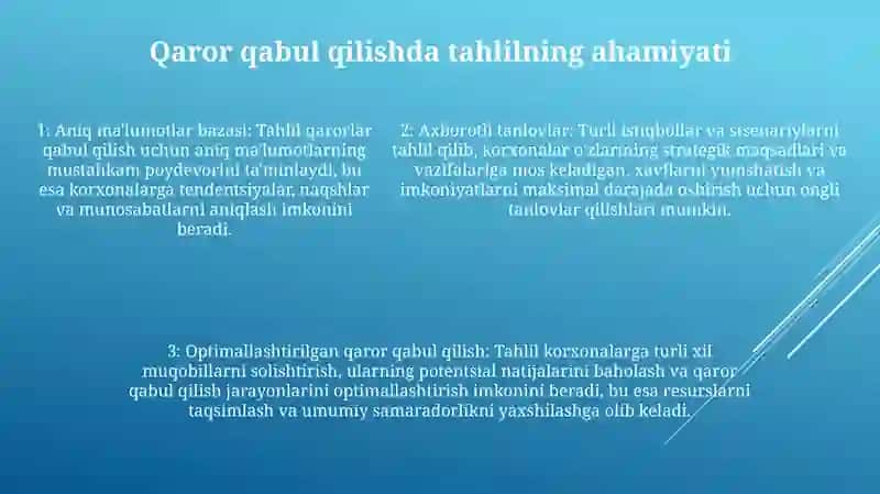 Turli Mulkchilik Shaklidagi Xo’Jalik Yurituvchi Sub’Ektlarda Boshqaruv Qarorlari Qabul Qilishda Tahlilning Ahamiyati 4
