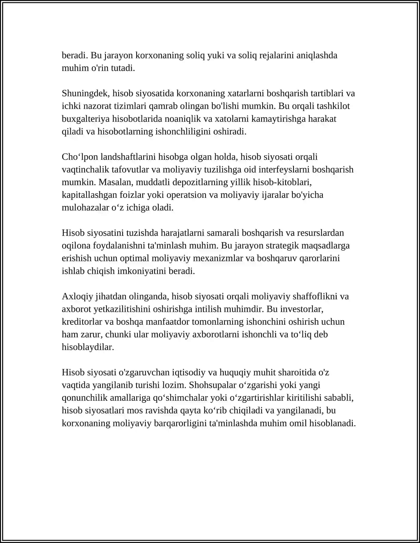KORXONANING HISOB SIYOSATI VA BUXGALTERIYA HISOBINI TASHKIL ETISH 4