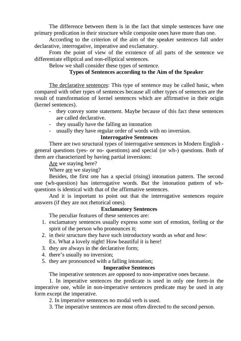 Lecture 13: SENTENCES AND THEIR TYPES. THE CLASSIFICATION OF SENTENCES FROM THE STRUCTURAL POINT OF VIEW. SIMPLE SENTENCES 4