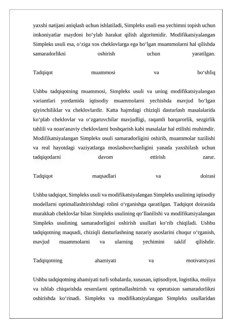Iqtisodiyot Masalalarni Simpleks Usulda Yechish Modifikitsirlangan Simpleks Usuli Xos Chiziq Programmalashtirish Masalasi 4