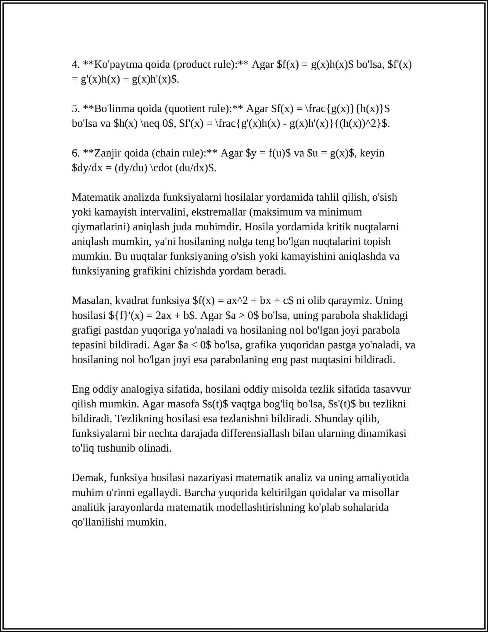 FUNKSIYA HOSILASI.EGRI CHIZIQ URINMASI VA NORMALINING TENGLAMASI 4