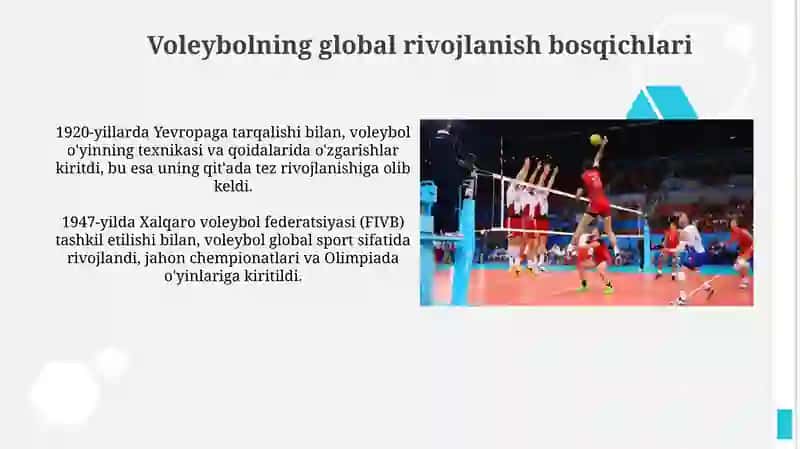 Voleybolning kelib chiqishi, rivojlanish tarixi va O’zbekistonda vujudga kelishi 4