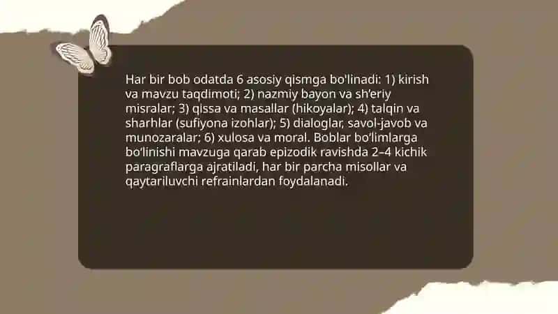 Lison ut-tayr"asarining boblar bõyicha tasnifi 4