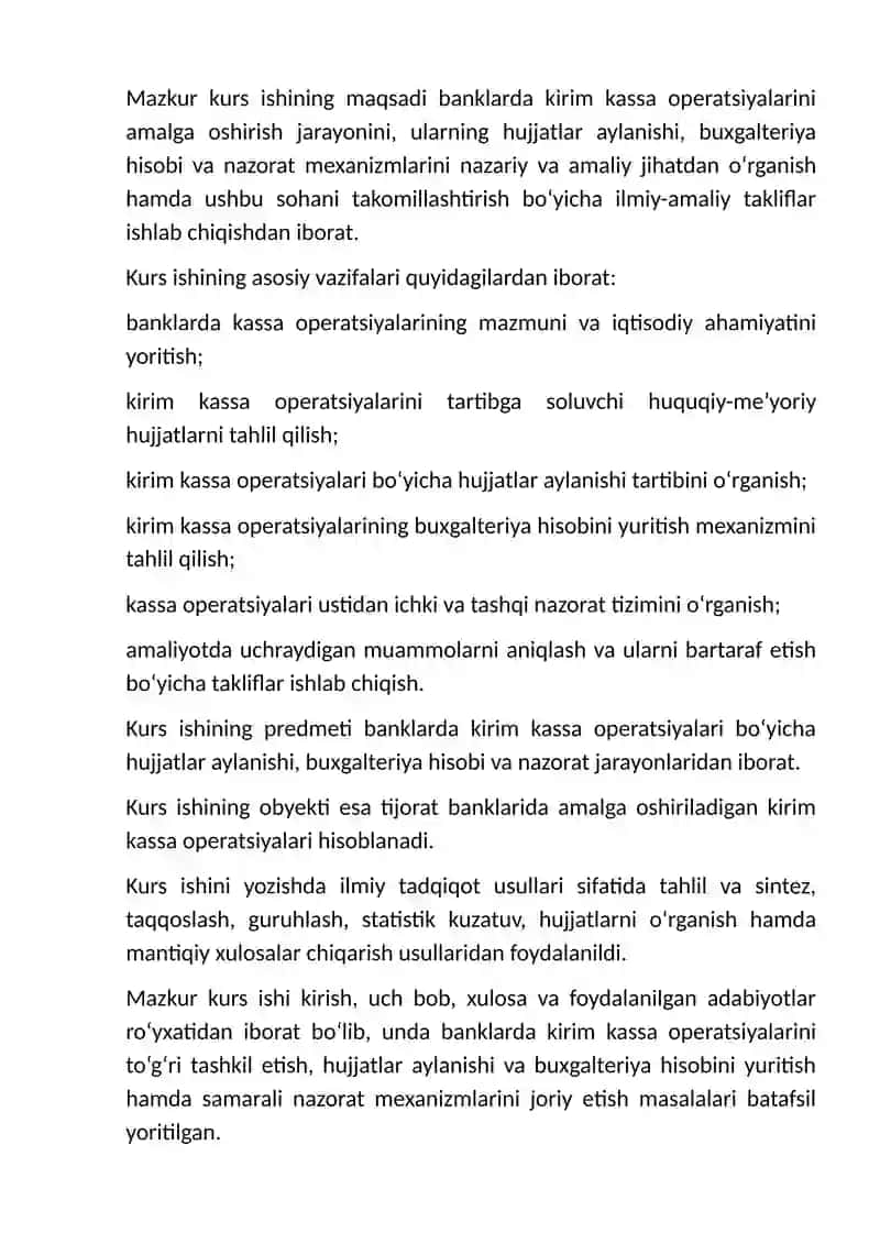 Banklarda kirim kassa operatsiyalari bo‘yicha hujjatlar aylanishi, hisobi va nazorati 4