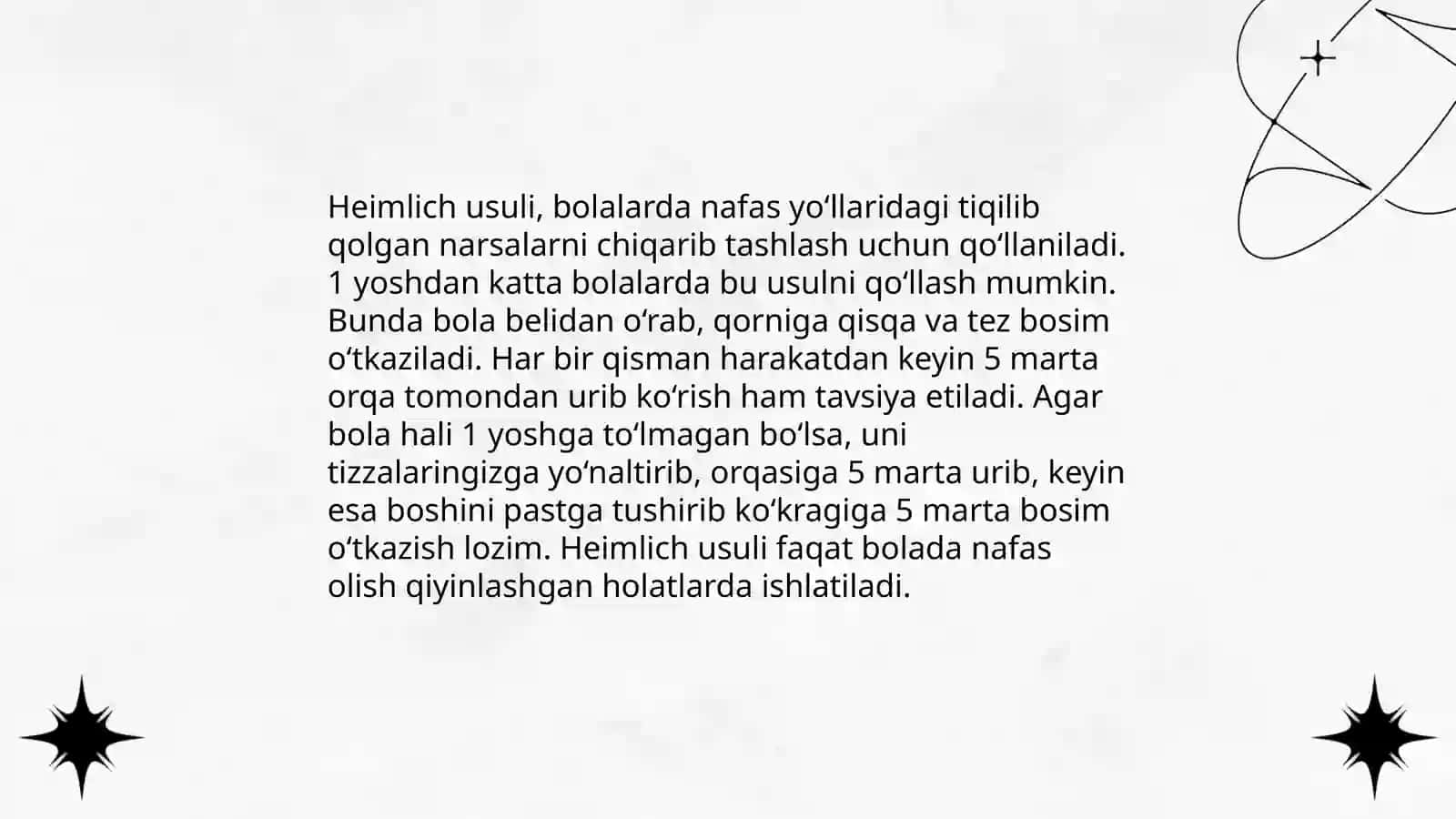 Nafas yo'llariga yot jism tushganda birinchi yordam 4