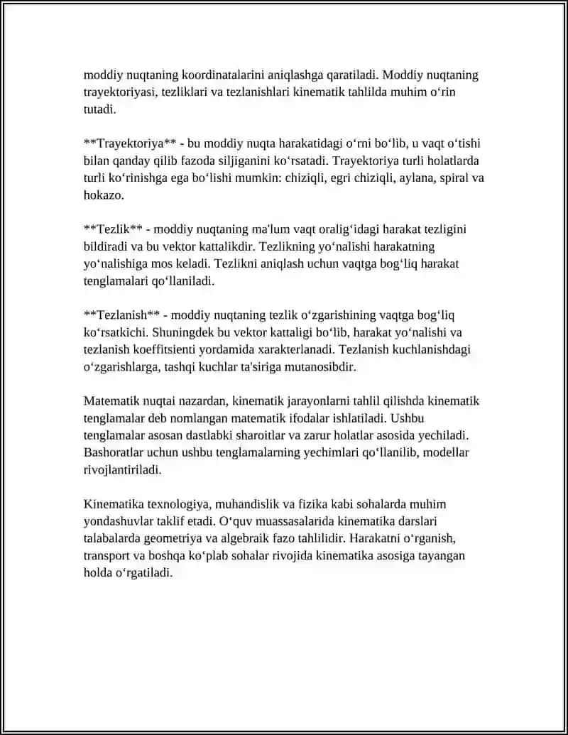 KINEMATIKA VA MODDIY NUQTA. MODDIY NUQTA VA ODDIY SISTEMALAR KINEMATIKASI 4