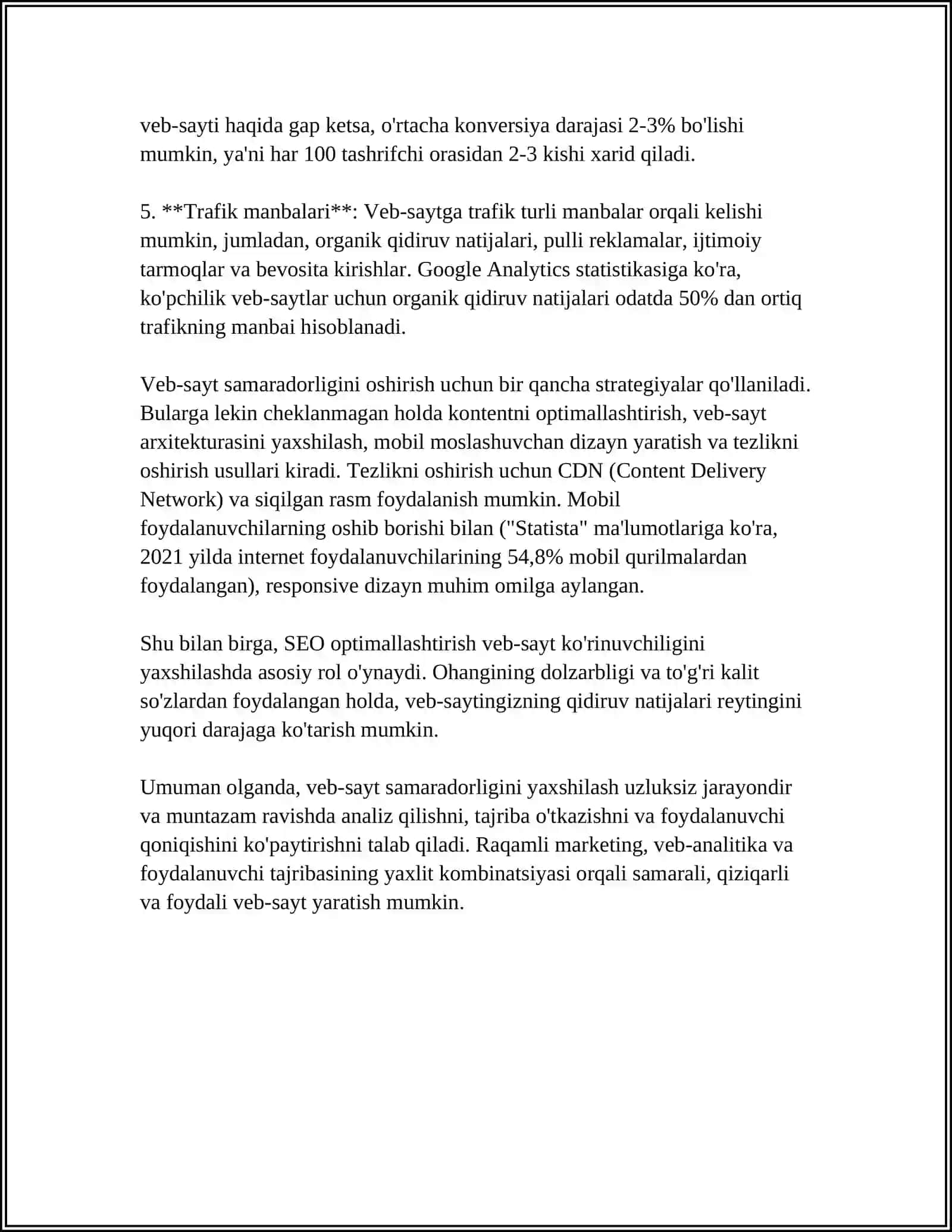 VEB- SAYT SAMARADORLIGINI BAHOLASH MAVZUSIDA MUSTAQIL ISH 4