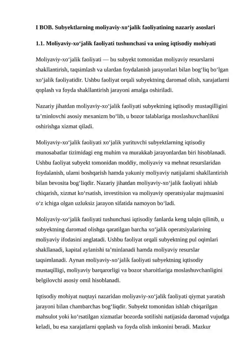 SUBYEKTLARNING MOLIYAVIY-XOʻJALIK FAOLIYATIGA OID NAZARIY BILIMLAR 4