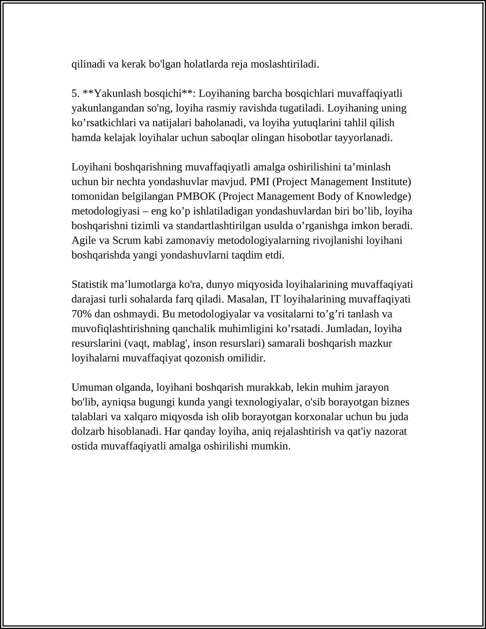 LOYIHANI BOSHQARISH TUSHUNCHASI VA MOHIYATI 4