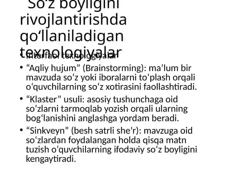 O‘quvchilarning so‘z boyligini oshirishga qaratilgan texnologiyalar 4