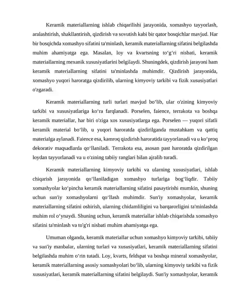 Keramik materiallar uchun xomashyo kimyoviy tarkibi 4