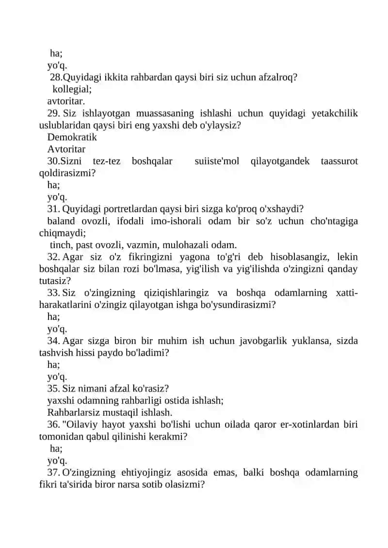 Sinov uchun ko'rsatmalar 4