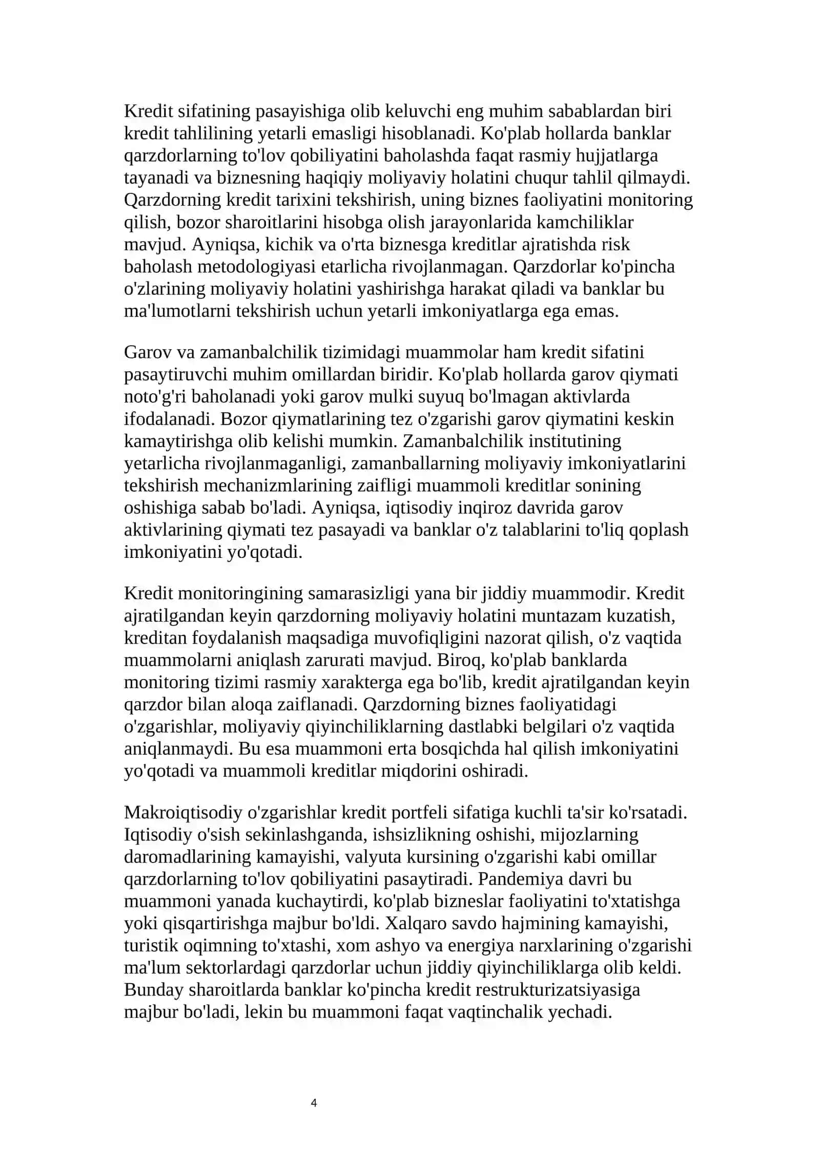 KREDITLARNING SIFATI PASAYISHI: SABABLAR VA OLDINI OLISH CHORALARI 4