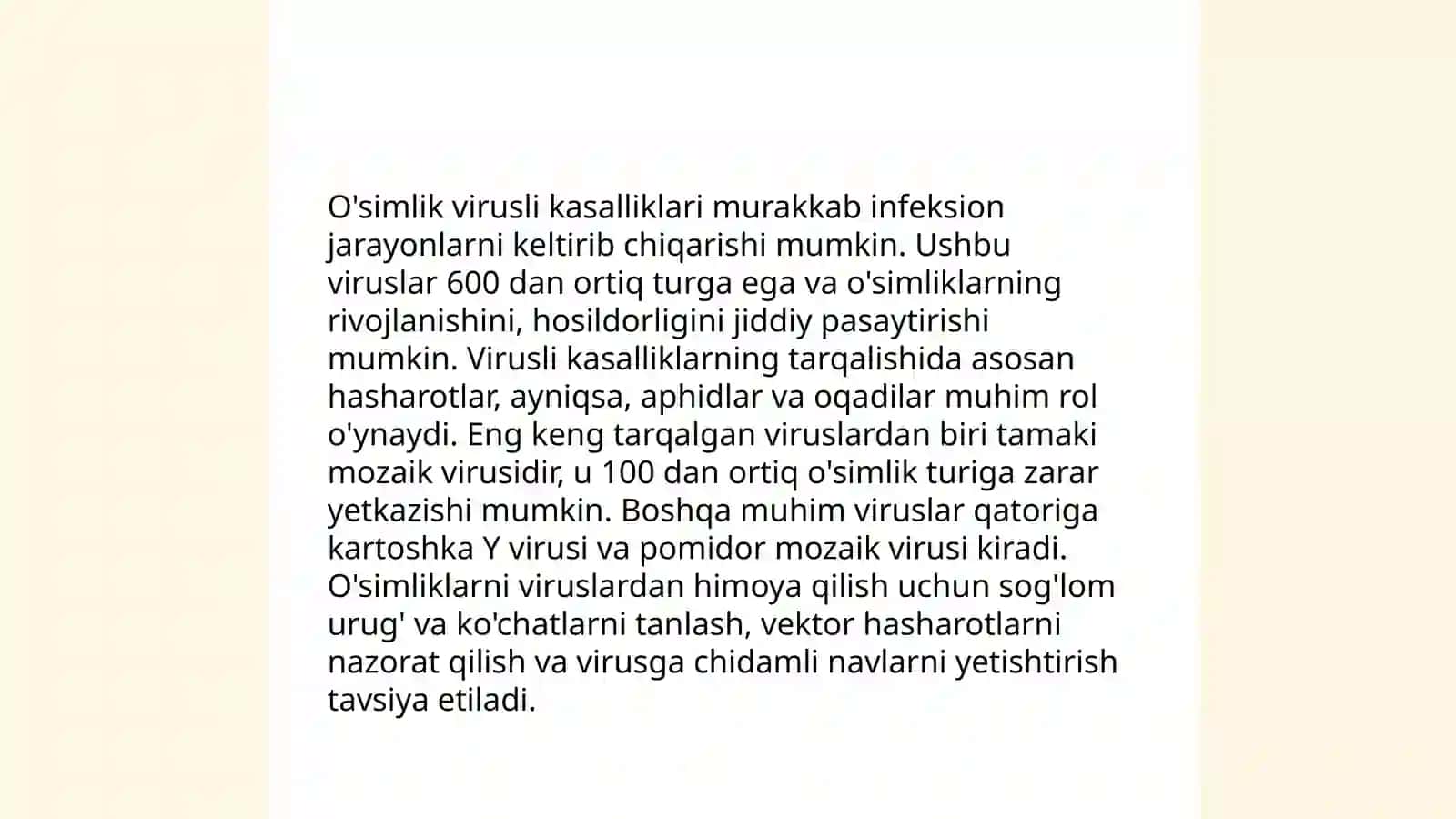 Murakkab tuzilishga ega boʻlgan ósimlik,inson va hayvon virusli kasalliklari va ularning profilaktikasi 4
