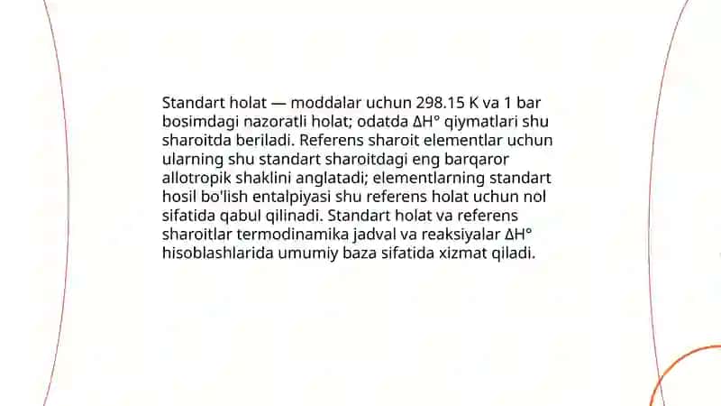 Standart holatdagi standart hosil bo'liah issiqligi haqida tushuncha 4